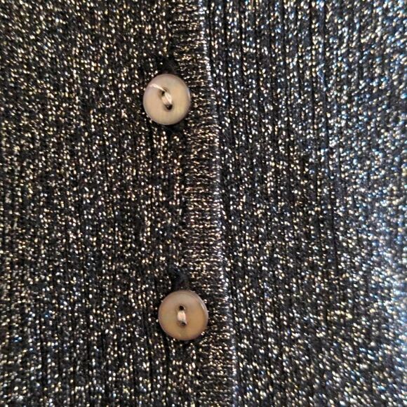 Petite Sophisticate Charcoal Grey + Silver Silk Blend Cardigan Sweater Sz M - Picture 3 of 9